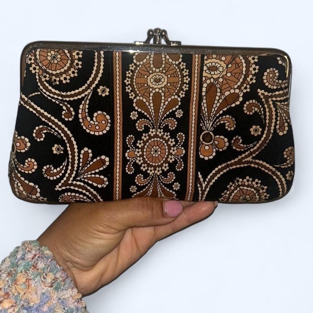 Vera Bradley Black and Brown Clutch with Ornate Design